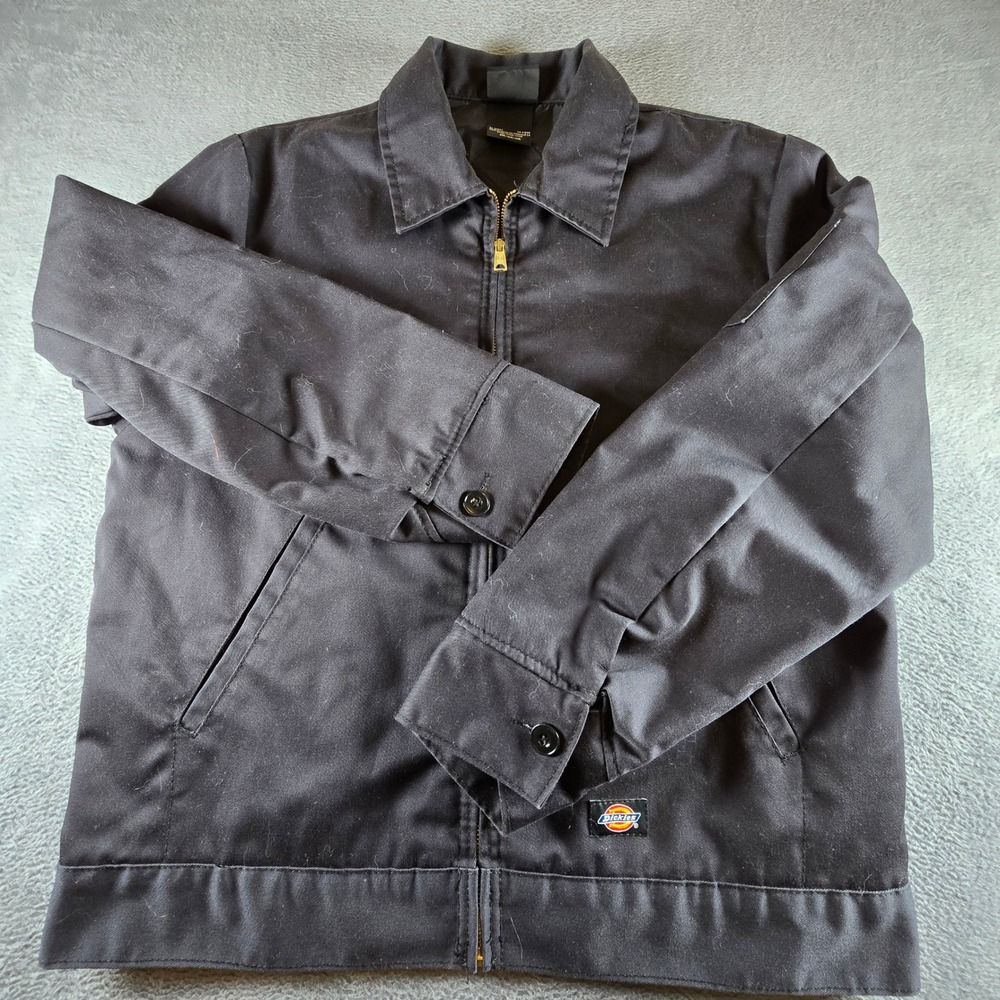 Dickies Eisenhower Jacket Mens Medium Black Twill Unlined Work Zip Up Coat